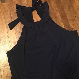 Polyester halter top Navy with Pom Pom detail